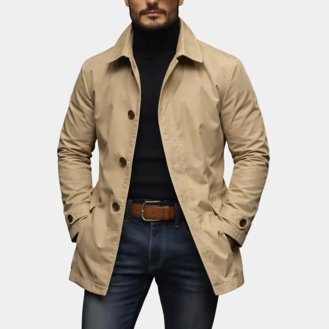 Men's Trench Coat Cardigan – Relaxed Fit, Lightweight Fabric
