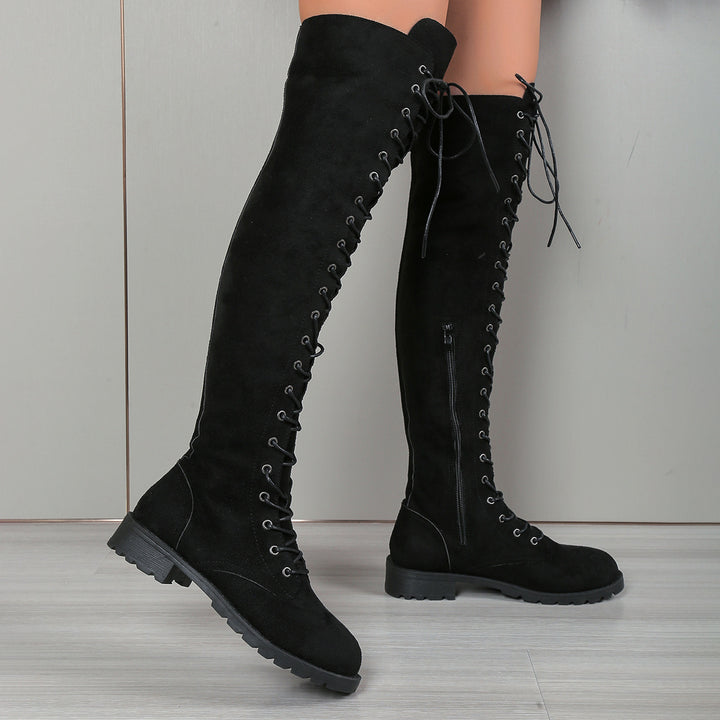 Women's Over-The-Knee Lace-Up Boot – Round Toe Flat Style