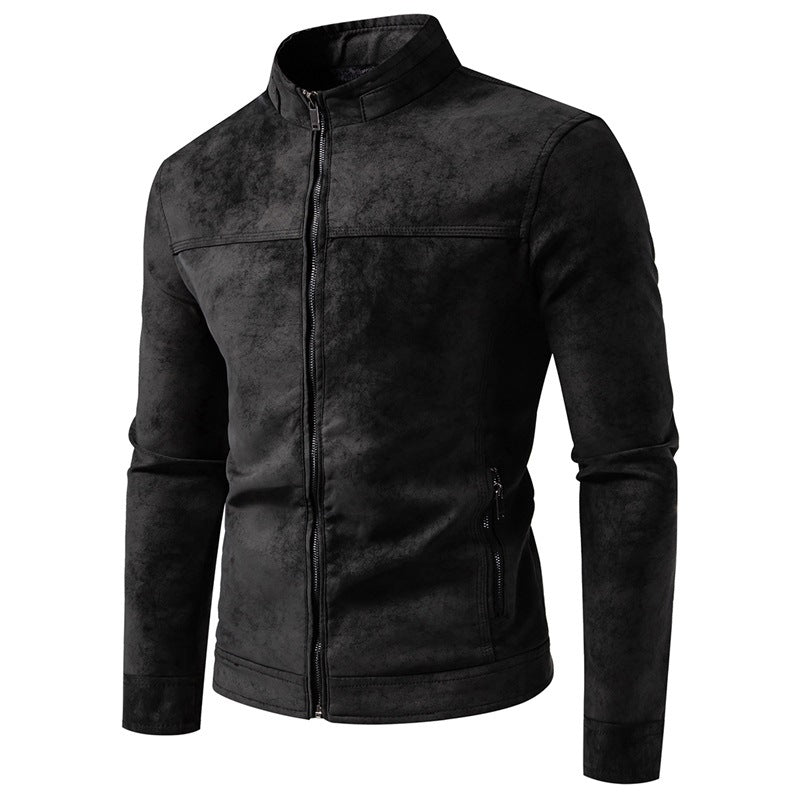 Men's Vegan Leather Jacket – Retro Tie-Dye, Relaxed Fit, Mid-Length