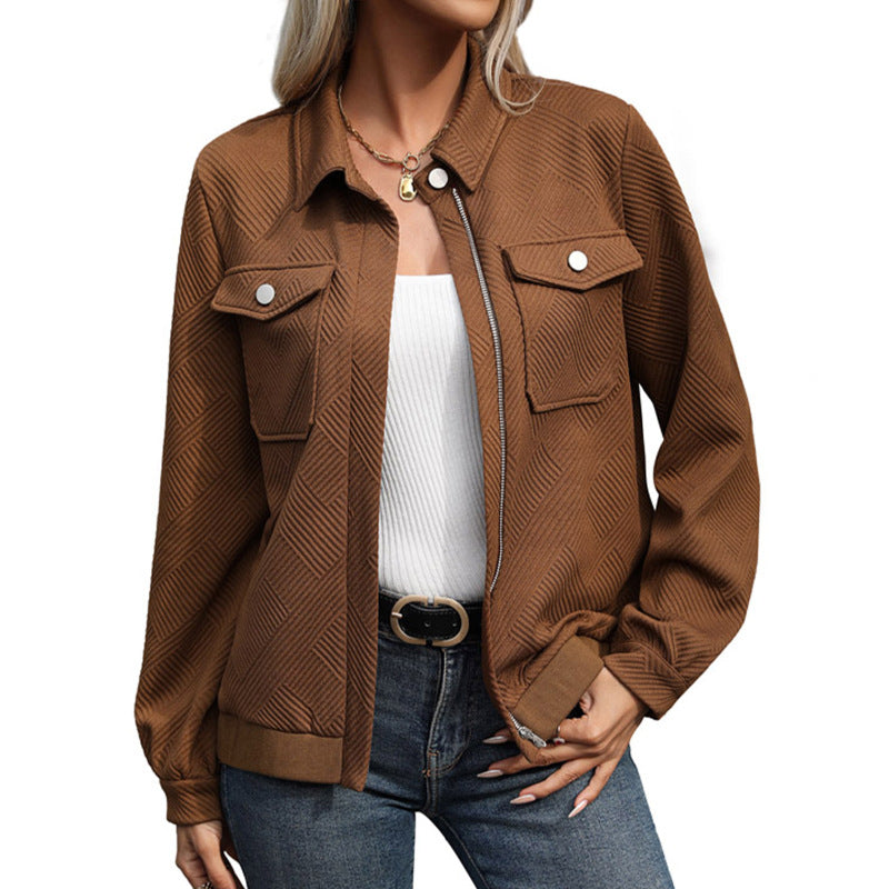 Women's Textured Jacket – Relaxed Fit Solid Maillard Blazer