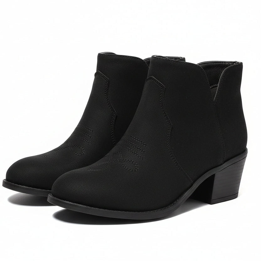 Women's Embroidered Low-Top Boot – Chunky Heel Western Style