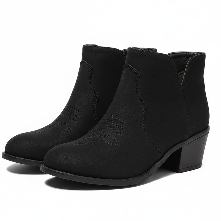 Women's Embroidered Low-Top Boot – Chunky Heel Western Style