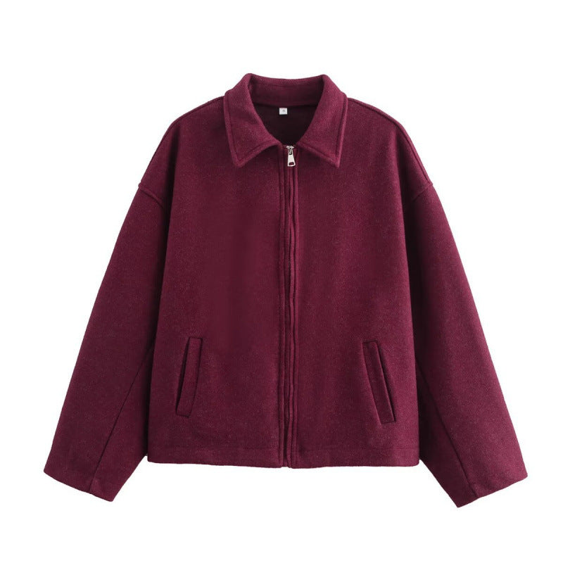 Women's Retro Collar Jacket – Relaxed Fit Wrinkle-Resistant Finish
