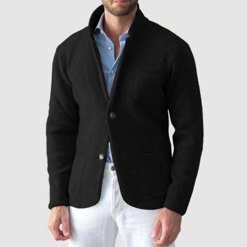 Men's Stand Collar Cotton Blend Jacket – Slim Fit with Patch Pockets