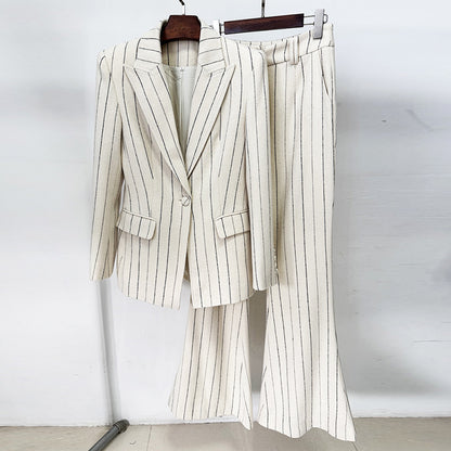 Women's Pinstriped Two Piece Suit – Brushed Cotton-Blend Street Style