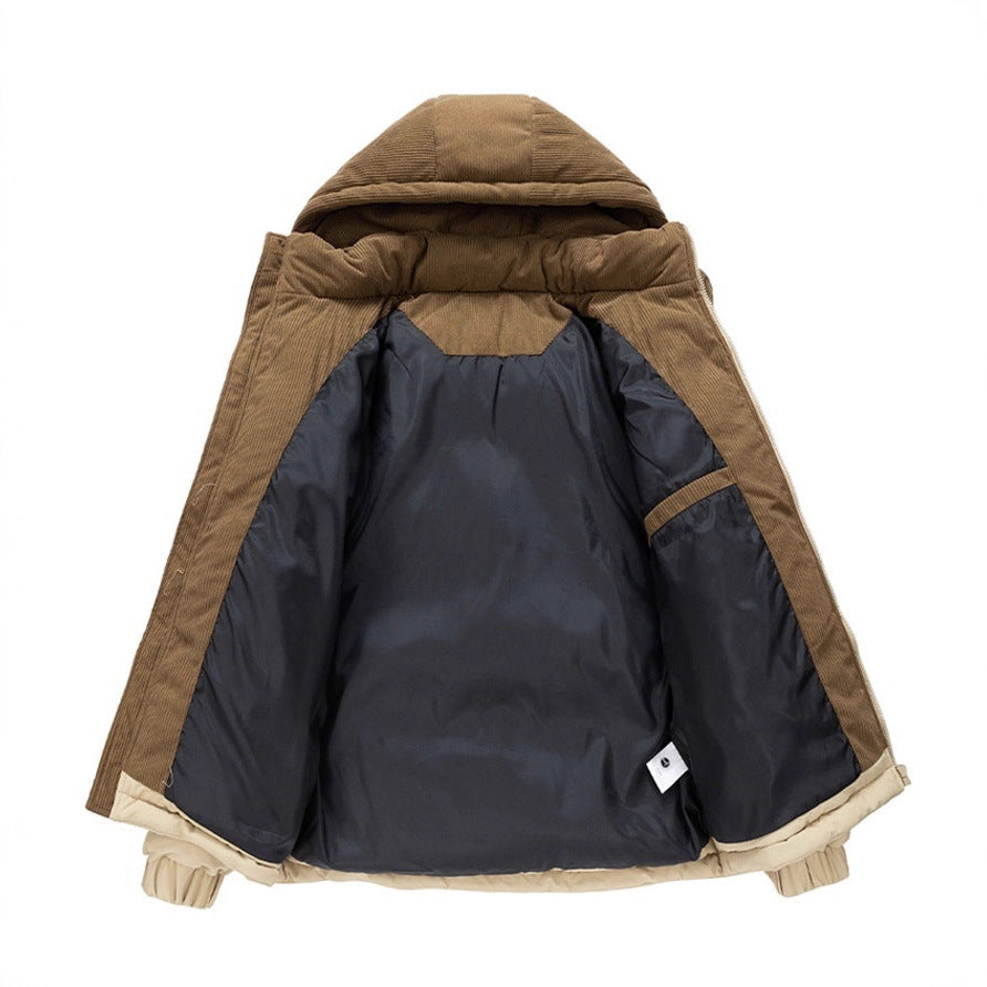 Women's Jacket – Patchwork Textured Ribbed Zip-Up, Stand Collar Polyester