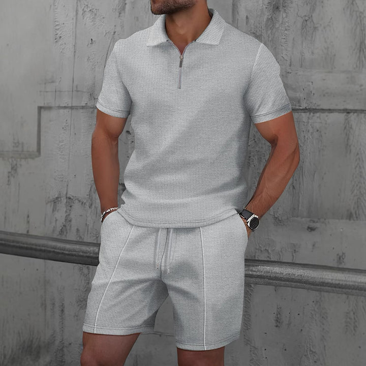 Men's Two Piece Suit – Waffle Textured Short Sleeve & Shorts Set