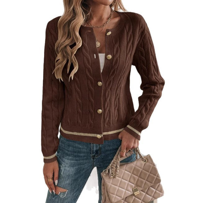 Women's Knitted Cardigan – Thick Cable Texture Open Front