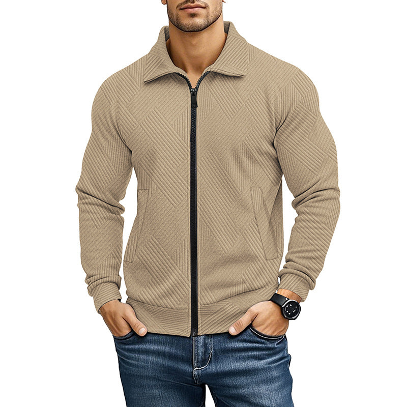 Men's Waffle Texture Jacket – Turn-Down Collar Solid Design