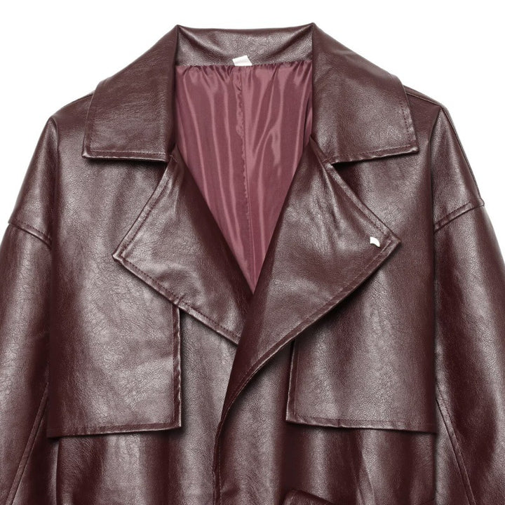 Women's Vegan Leather Jacket – Belted Chic Zipper Detail