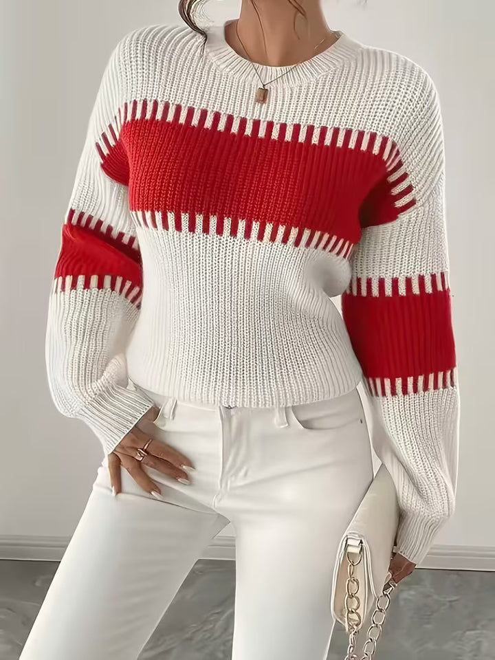 Women's Striped Knit Sweater – Drop-Shoulder, Relaxed Fit