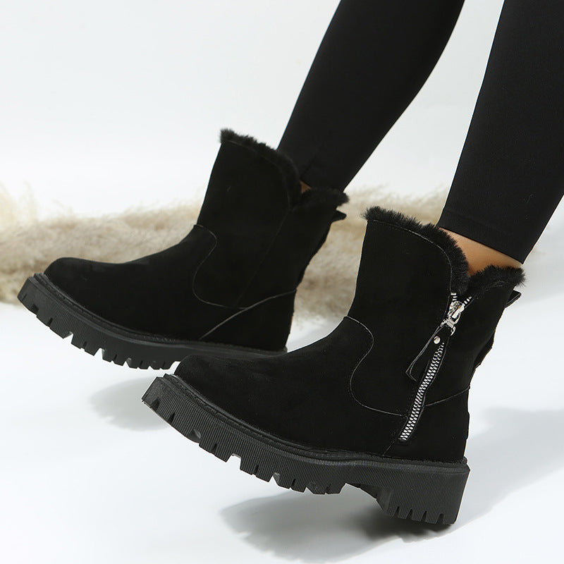 Women's Winter Ankle Boot – Suede Look, Plush Lined, Side Zip