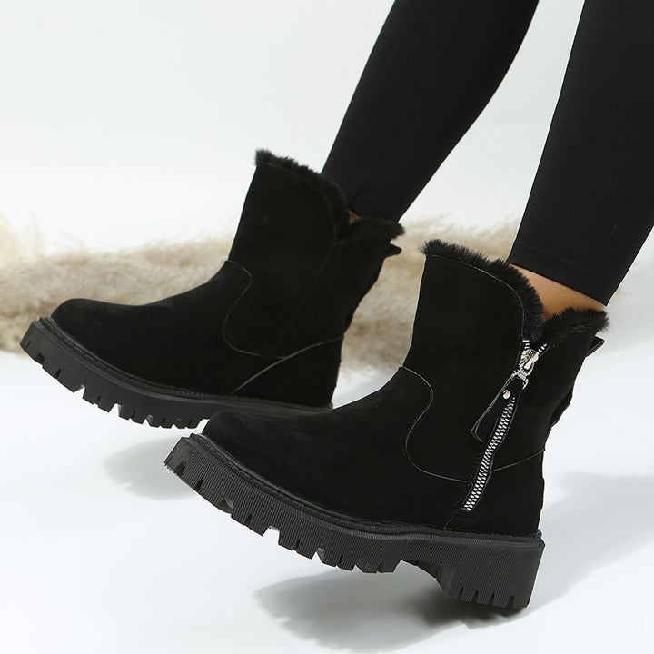 Women's Winter Ankle Boot – Suede Look, Plush Lined, Side Zip