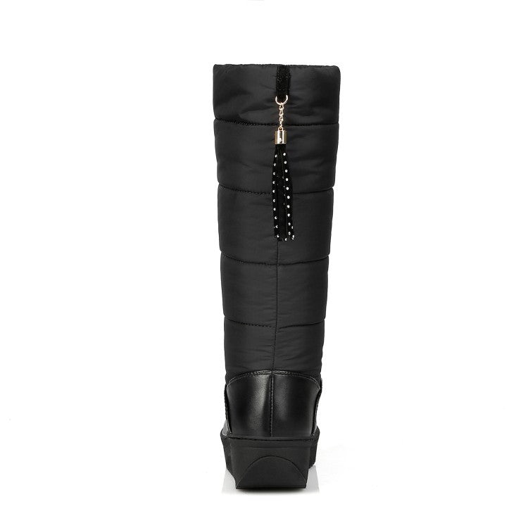 Women's Knee-High Wedge Boot – Vegan Leather with Tassel Detail