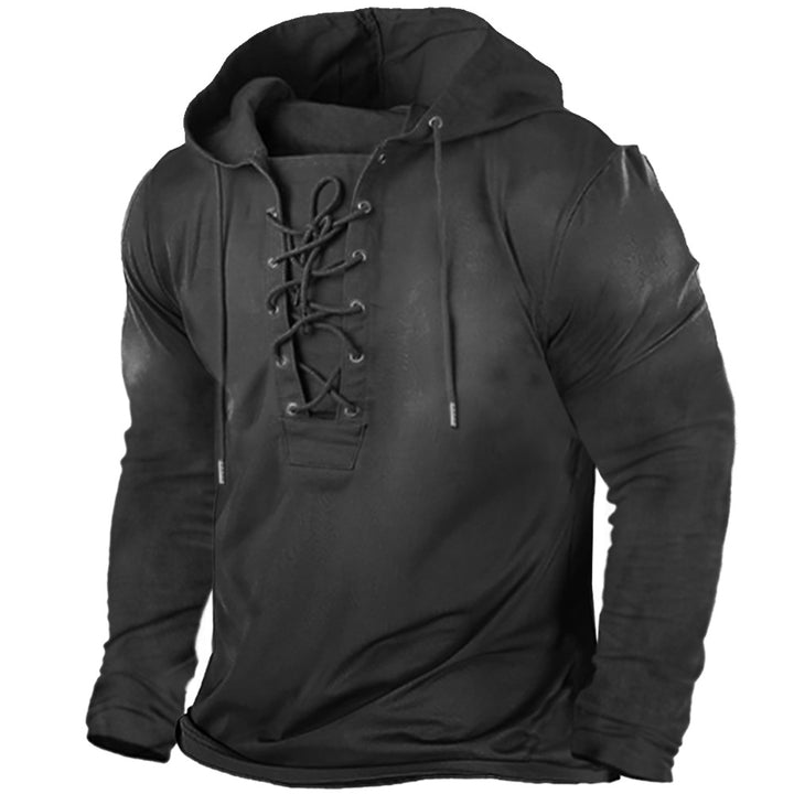 Men's Lace-Up Hooded T-Shirt – Soft Stretch Long Sleeve Top