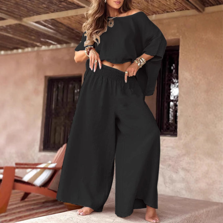 Women's Two Piece Set – Loose Off-Shoulder Round Neck Summer Suit