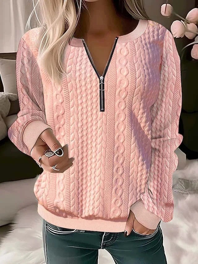Women's Zip Cardigan – Textured 3D Knit, Relaxed Fit