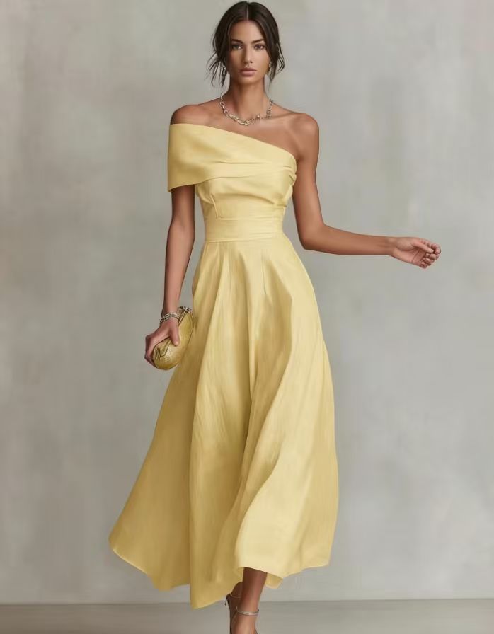 Women's Off-Shoulder Backless Maxi Dress – Waist-Cinching Silhouette