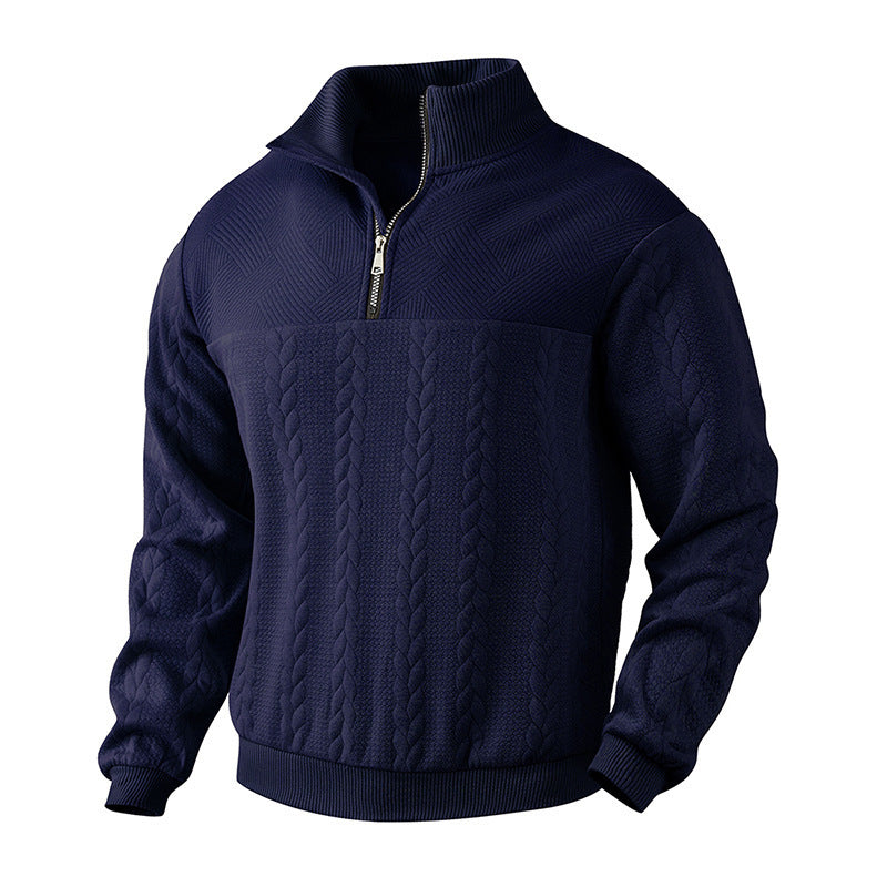 Men's Quarter-Zip Jacquard Hoodie – Relaxed Fit Knit Pullover