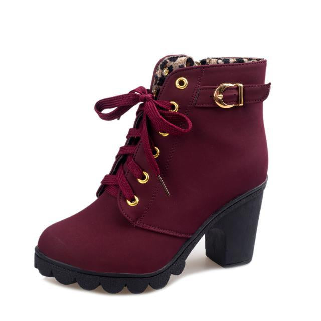Vegan Leather Ankle Boot – Women's Cross-Strap Suede, Rugged Sole