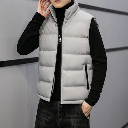 Men's Padded Sleeveless Jacket – Quilted Warmth with Stand Collar