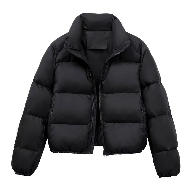 Women's Short Thermal Coat – Thickened Zip Front High Collar