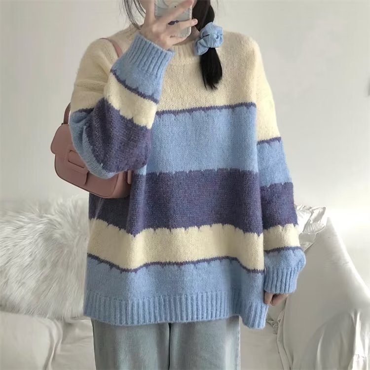 Women's Knit Pullover Sweater – Relaxed Fit Crew Neck Casual Layer