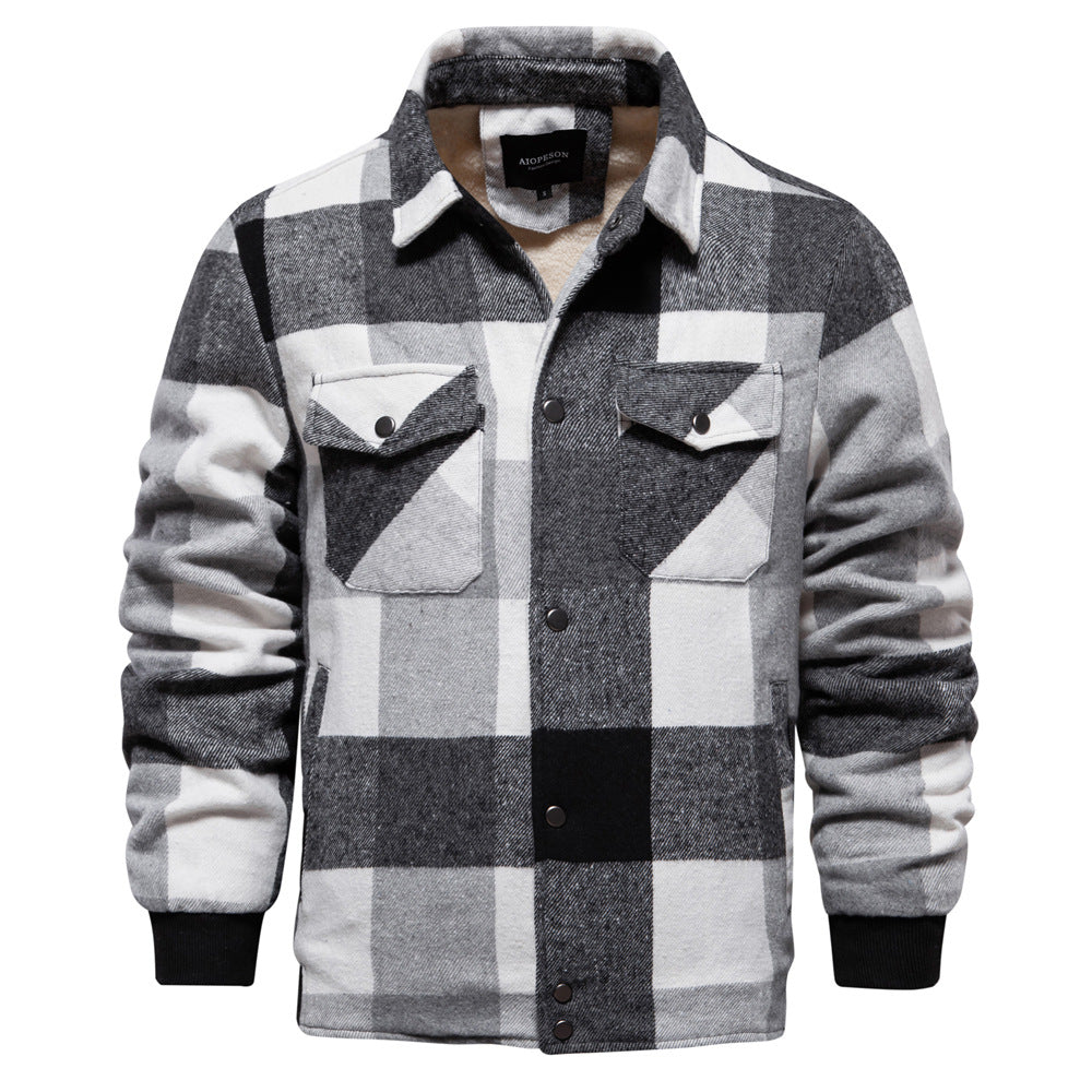 Men's Cotton Plaid Jacket – Casual Regular Fit With Zipper Pockets