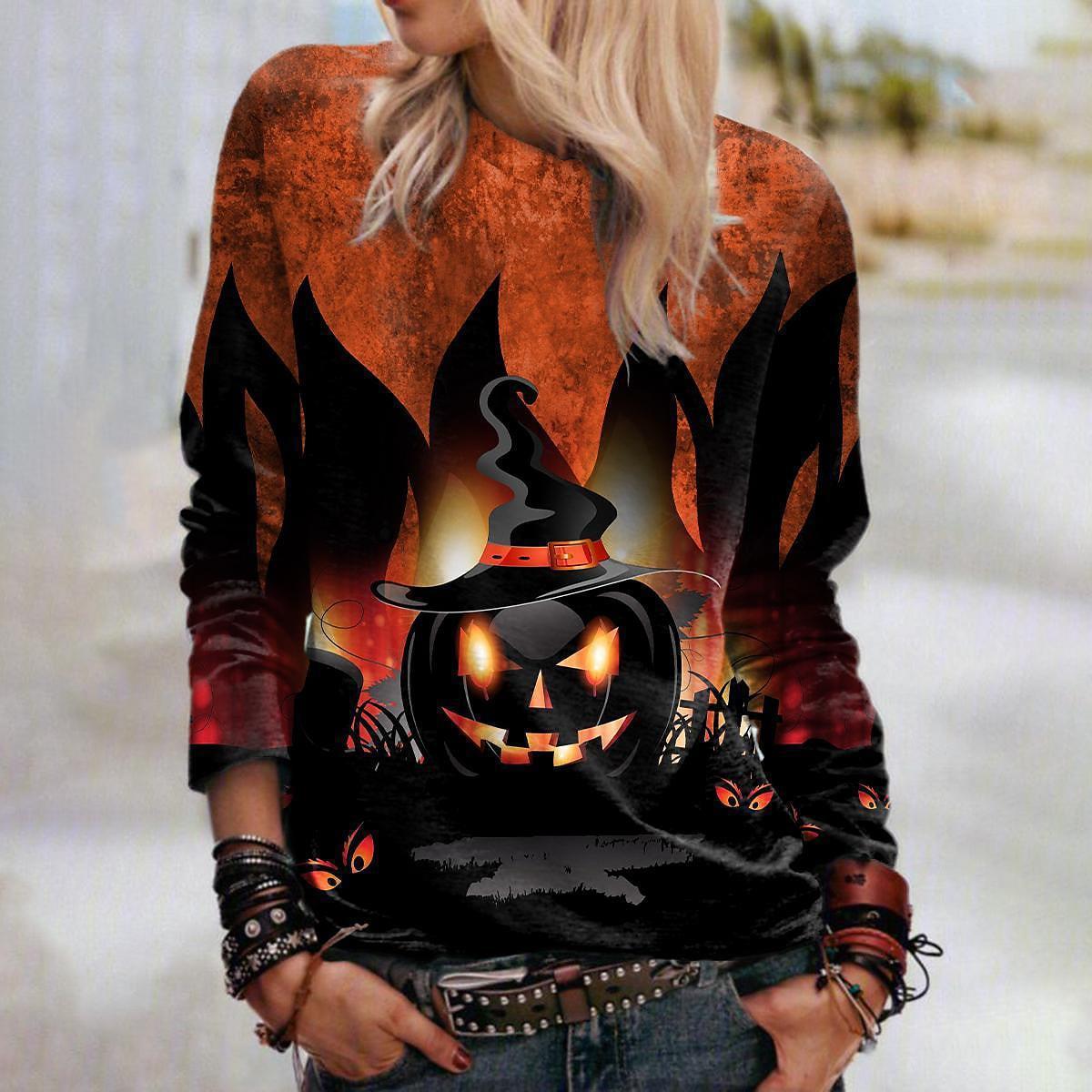 Women's Graphic Crew Neck Sweatshirt – Loose 3D Print Pullover
