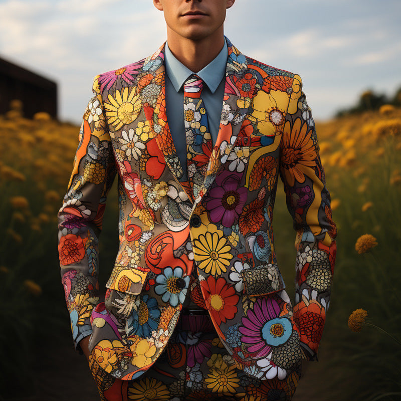 Men's Colorblock Blazer – Tailored Cotton Statement Suit Jacket