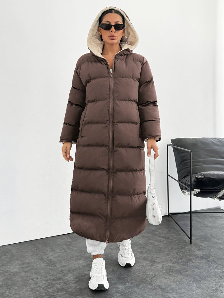 Women's Puffer Coat – Long Hooded Ankle-Length Down Alternative