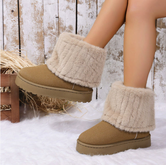 Women's Platform Mid Boots – Furry Plush Lined, Thick Sole Comfort