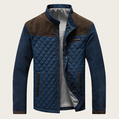 Men's Slim-Fit Zip-Up Cotton Jacket with Side Seam Pockets