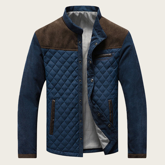 Men's Slim-Fit Zip-Up Cotton Jacket with Side Seam Pockets