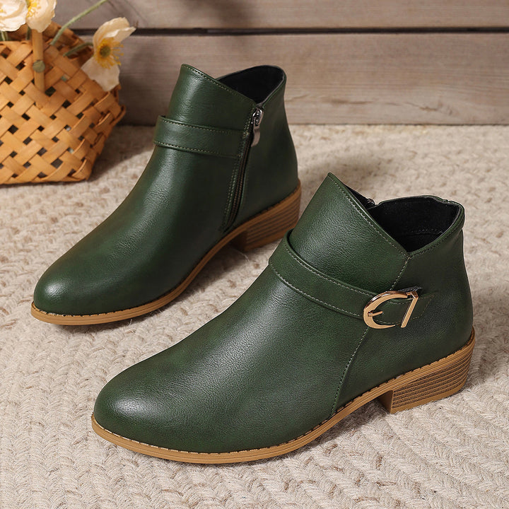 Women's Block Heel Ankle Boot – Buckle Strap Cotton Lined Leather