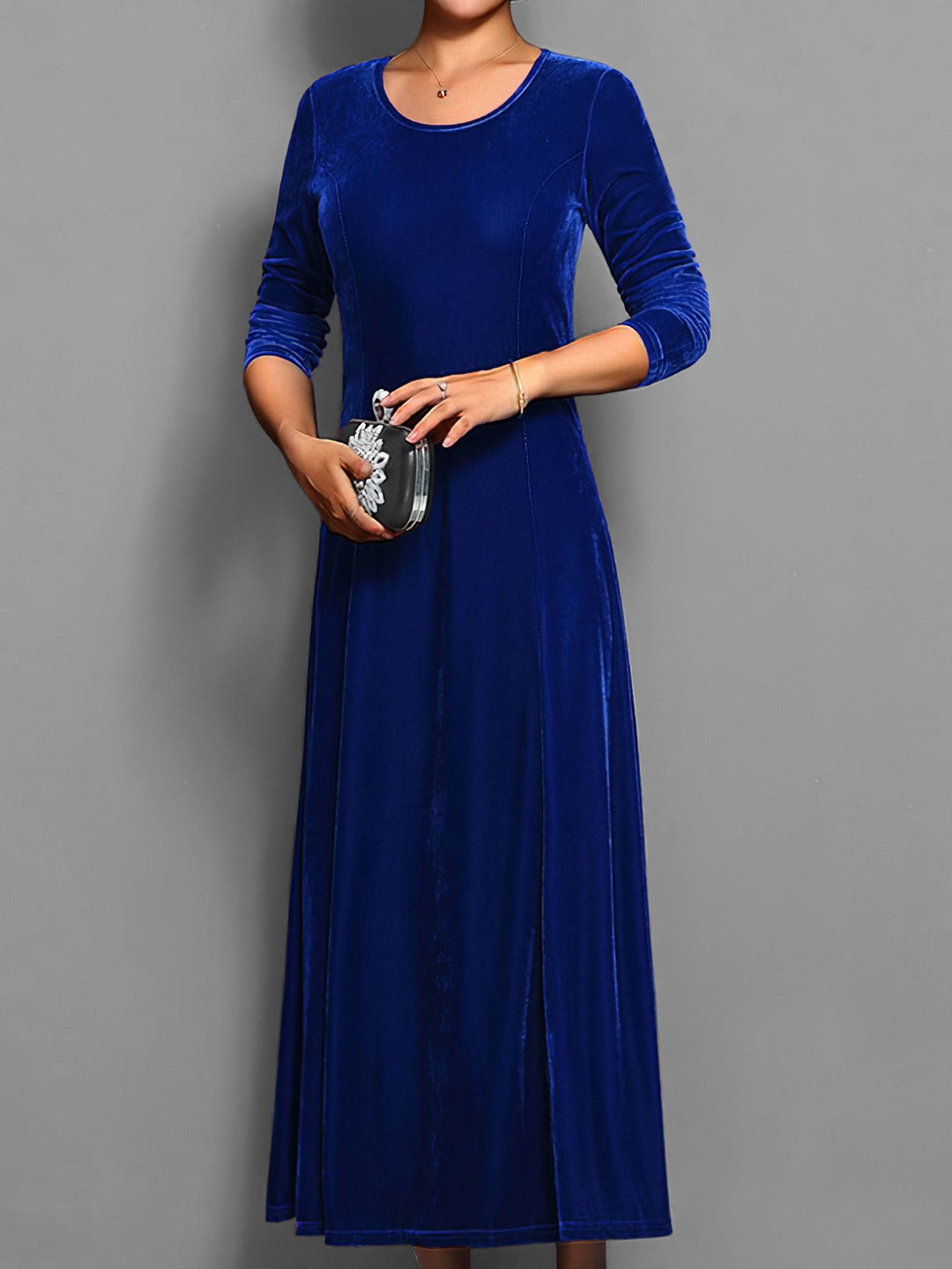 Velvet Midi Dress for Women – 3/4 Sleeve A-Line Classic