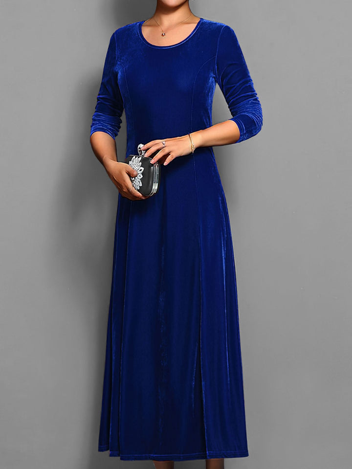 Velvet Midi Dress for Women – 3/4 Sleeve A-Line Classic