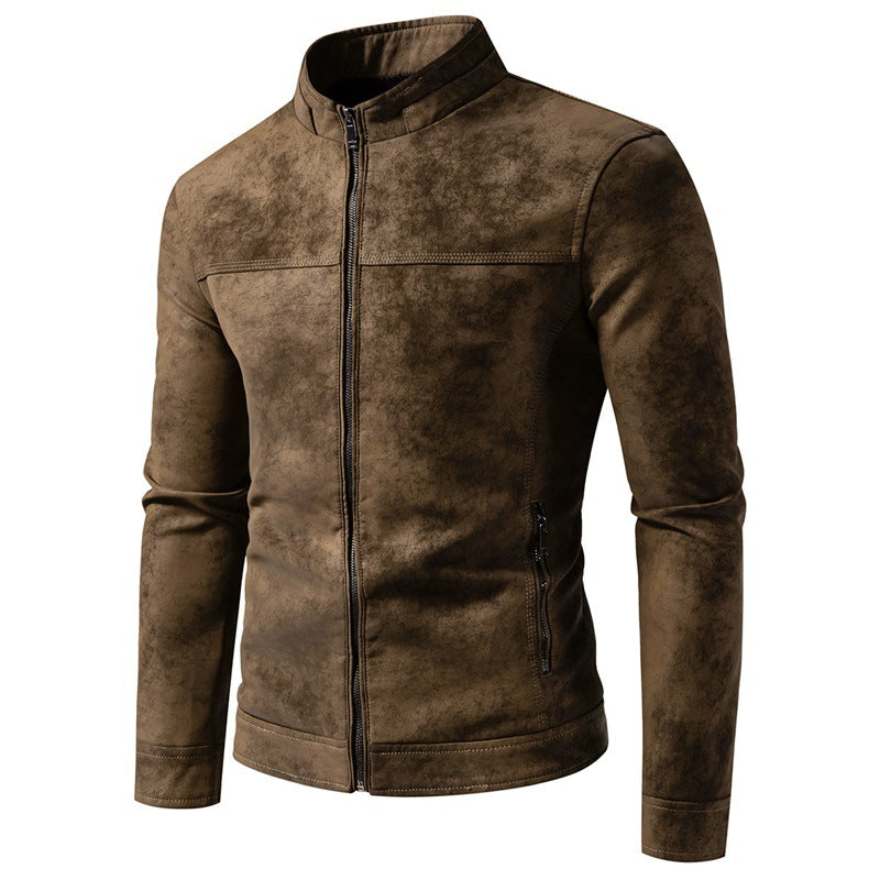Men's Vegan Leather Jacket – Retro Tie-Dye, Relaxed Fit, Mid-Length