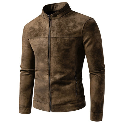 Men's Vegan Leather Jacket – Retro Tie-Dye, Relaxed Fit, Mid-Length