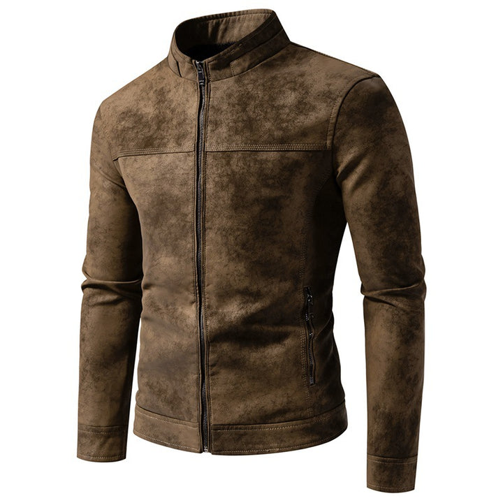 Men's Vegan Leather Jacket – Retro Tie-Dye, Relaxed Fit, Mid-Length