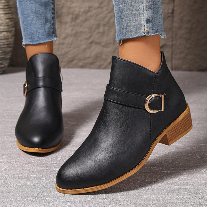 Women's Block Heel Ankle Boot – Buckle Strap Cotton Lined Leather