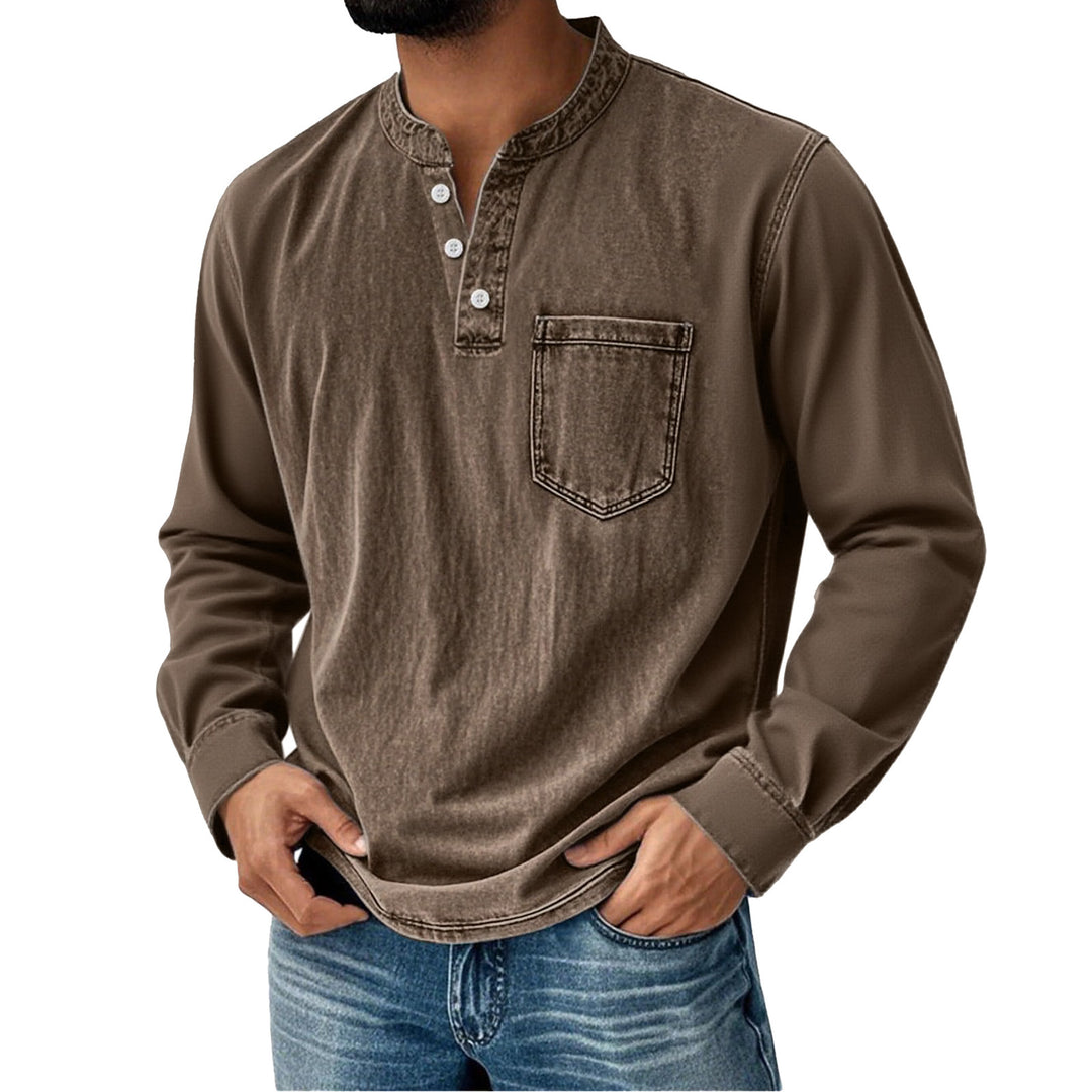 Men's Cotton Printed Long-Sleeve T-Shirt – Slim Fit Three-Button
