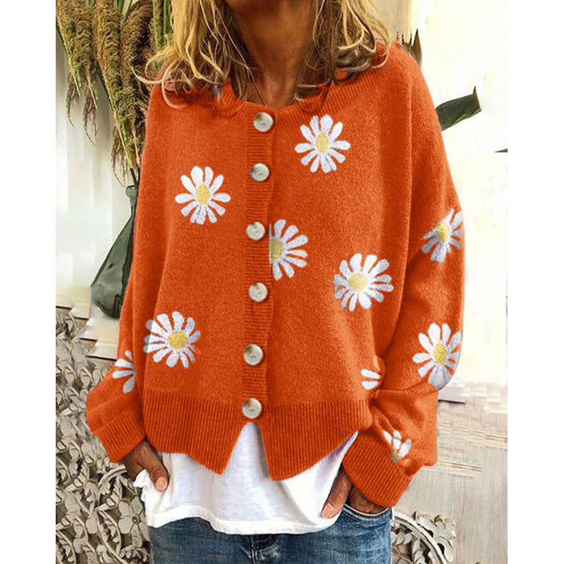 Women's Knit Cardigan – Casual Loose Fit Printed Design