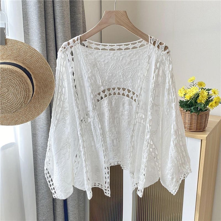 Cotton Crochet Cardigan for Women – Embroidered Lace Slim Fit