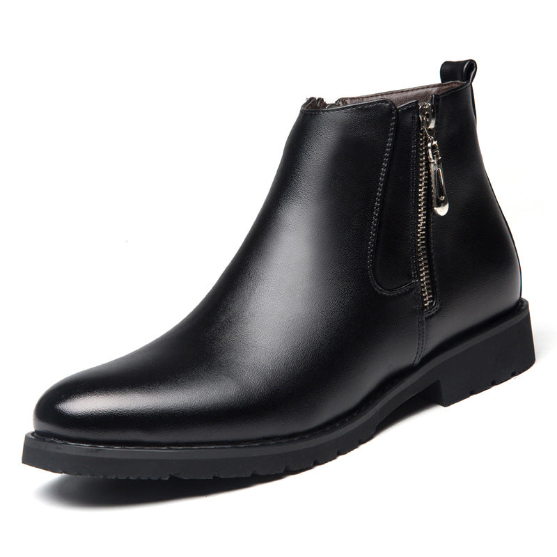 Men's Leather Boot – Pointed Toe, Side Zipper, Warm Lining