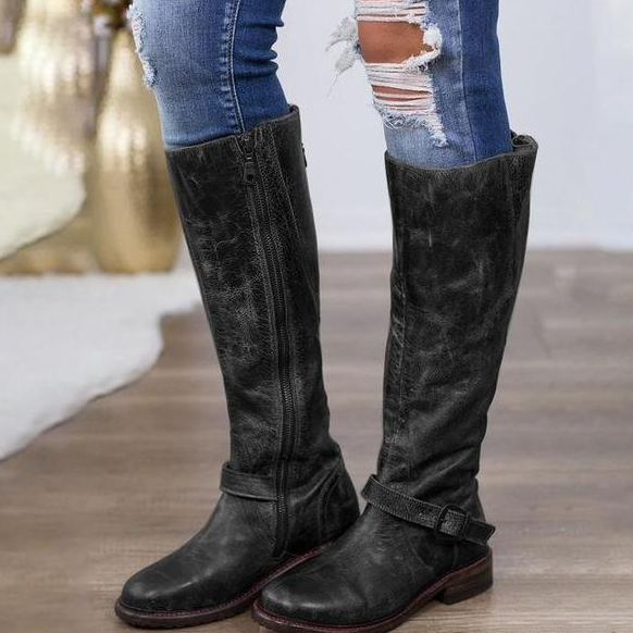 Vegan Leather Knee-High Boot – Contoured Stitch Detail