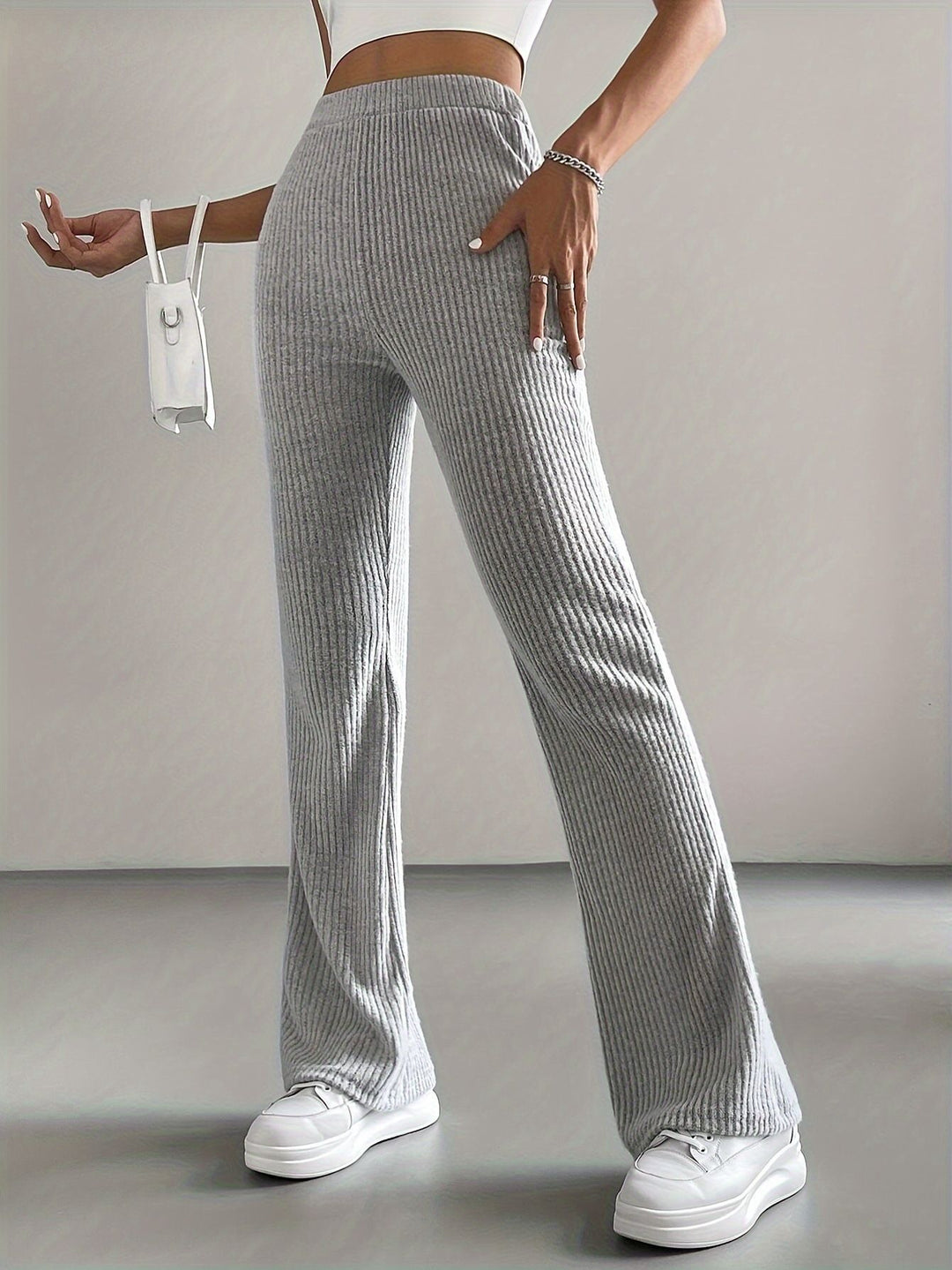Women's Flare Trousers – Comfortable Elastic Waist, Flowy Drape