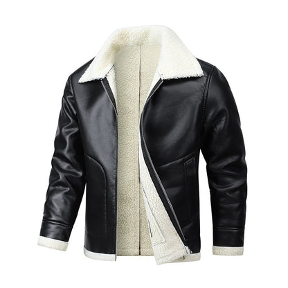 Men's Sheepskin Leather Jacket with Extra Thick Fleece Lining