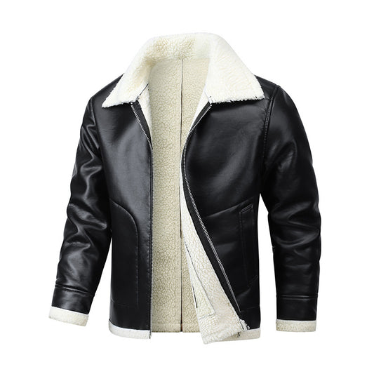 Men's Sheepskin Leather Jacket with Extra Thick Fleece Lining