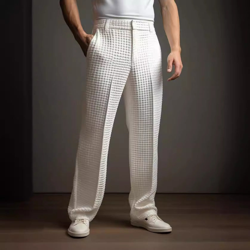 Men's Straight Trousers – Waffle Texture Micro-Stretch Pants